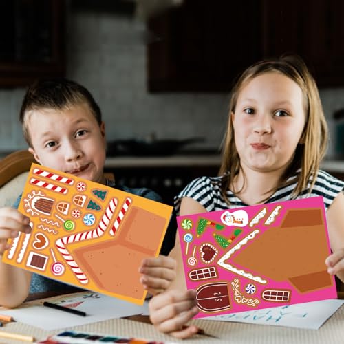 OTAITY 27 PCS Gingerbread House Stickers - DIY Christmas Craft for Kids - Waterproof Vinyl Stickers for Gift Wrap, Scrapbooking, and Party Decor