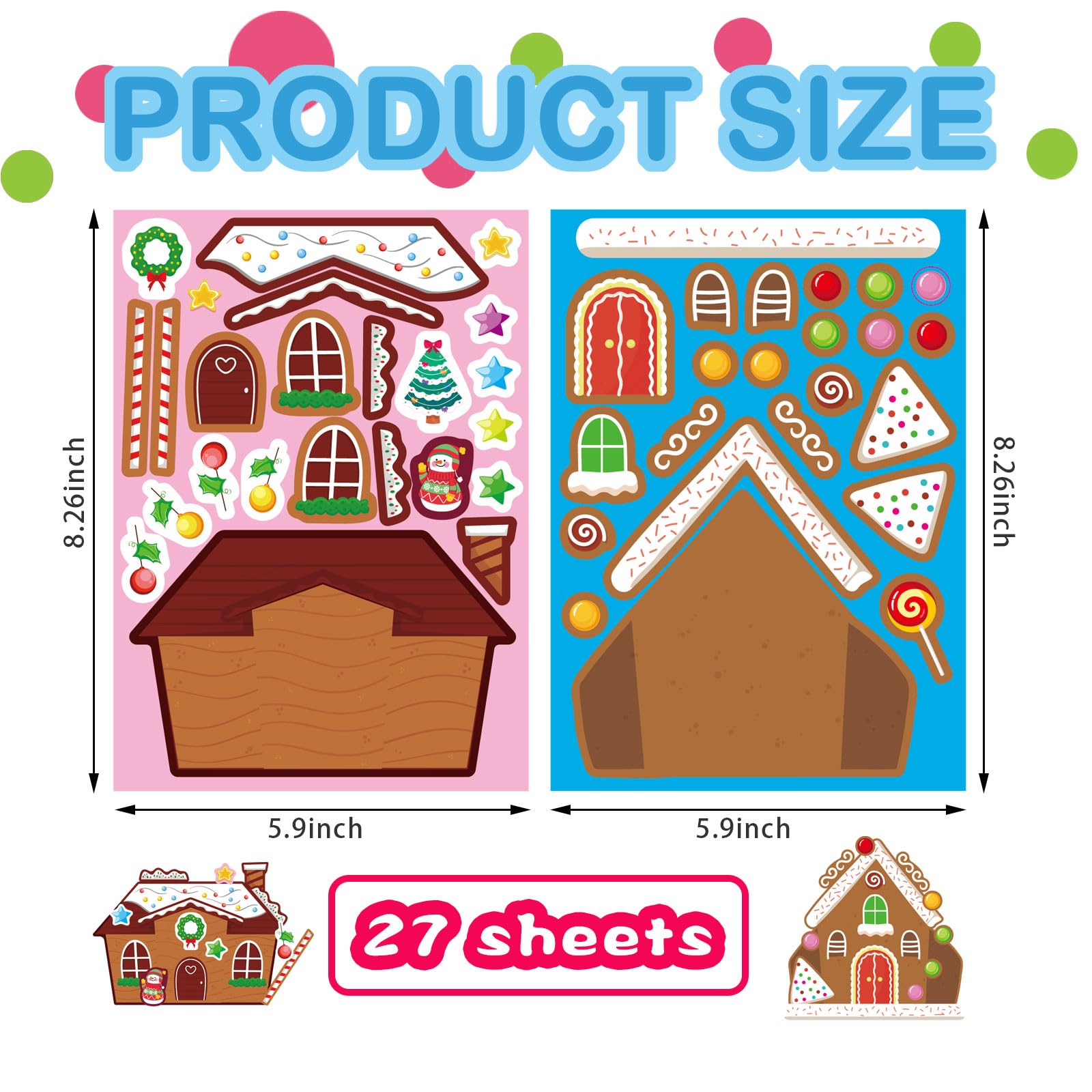 OTAITY 27 PCS Gingerbread House Stickers - DIY Christmas Craft for Kids - Waterproof Vinyl Stickers for Gift Wrap, Scrapbooking, and Party Decor
