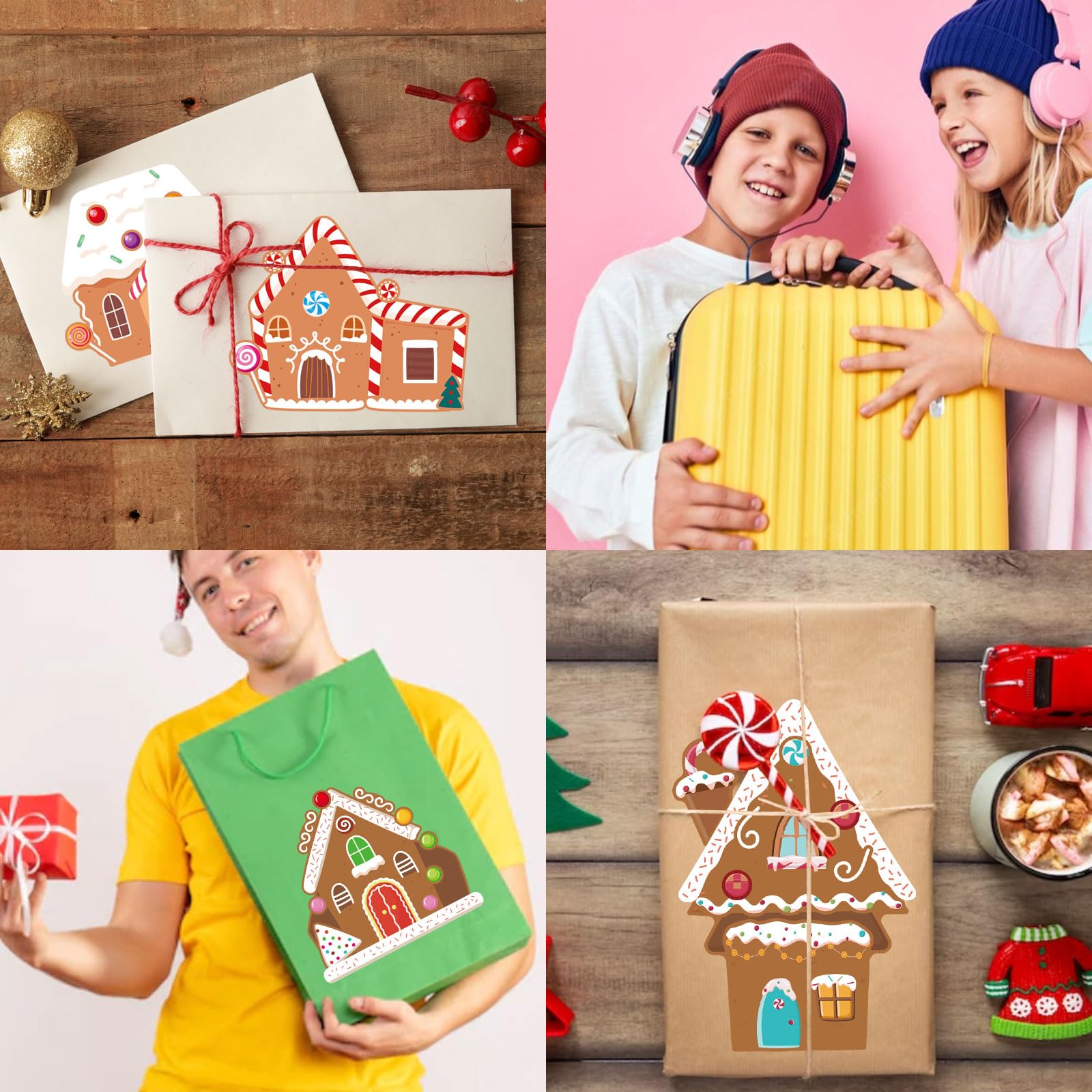 OTAITY 27 PCS Gingerbread House Stickers - DIY Christmas Craft for Kids - Waterproof Vinyl Stickers for Gift Wrap, Scrapbooking, and Party Decor