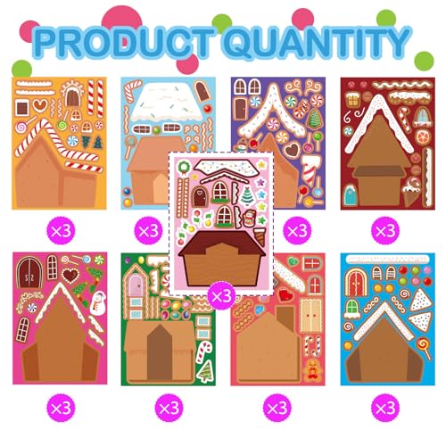 OTAITY 27 PCS Gingerbread House Stickers - DIY Christmas Craft for Kids - Waterproof Vinyl Stickers for Gift Wrap, Scrapbooking, and Party Decor