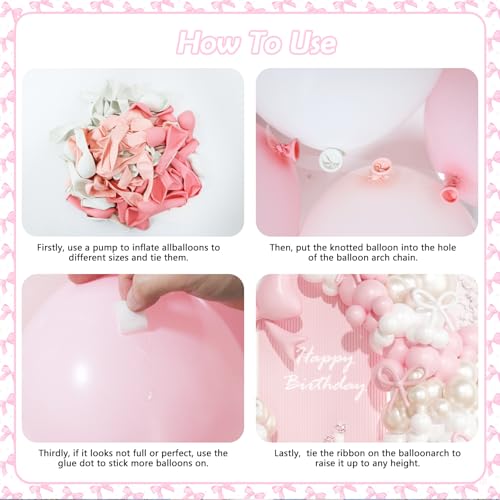 OTLGEUA 149-Piece Pink & Pearl White Balloon Garland Arch Kit with Bow - Coquette Birthday Party Decorations