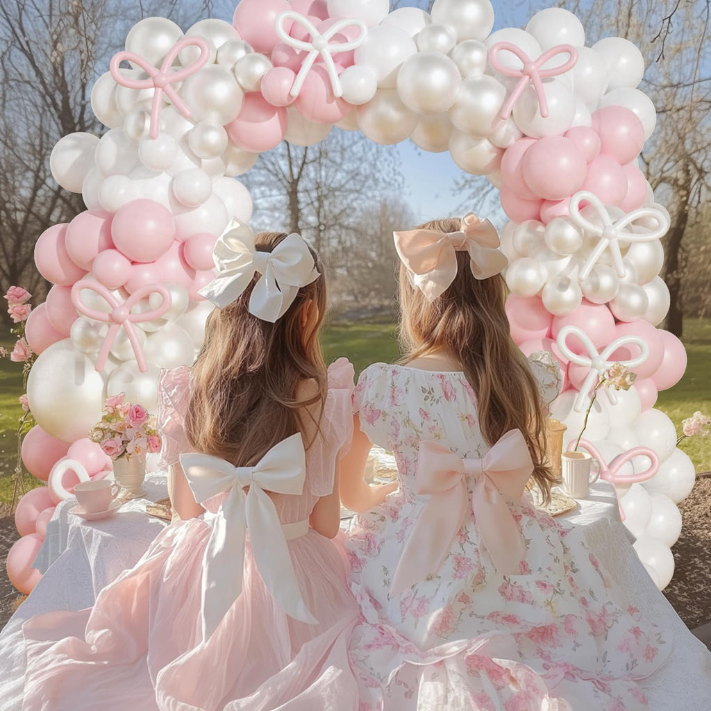 OTLGEUA 149-Piece Pink & Pearl White Balloon Garland Arch Kit with Bow - Coquette Birthday Party Decorations
