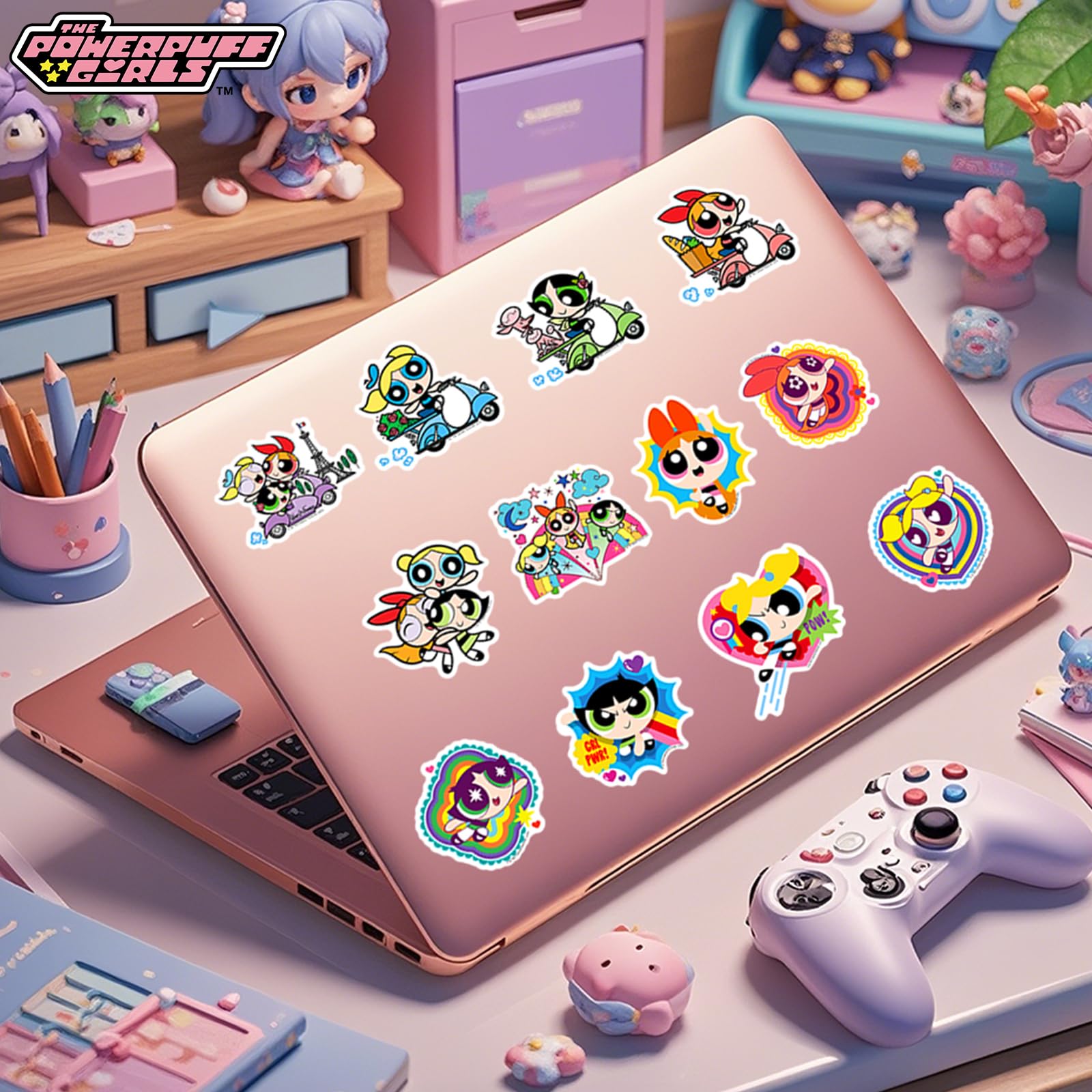 OtRainbow 100-Piece Powerpuff Girls Sticker Pack – Blossom, Bubbles, Buttercup Official Vinyl Decals