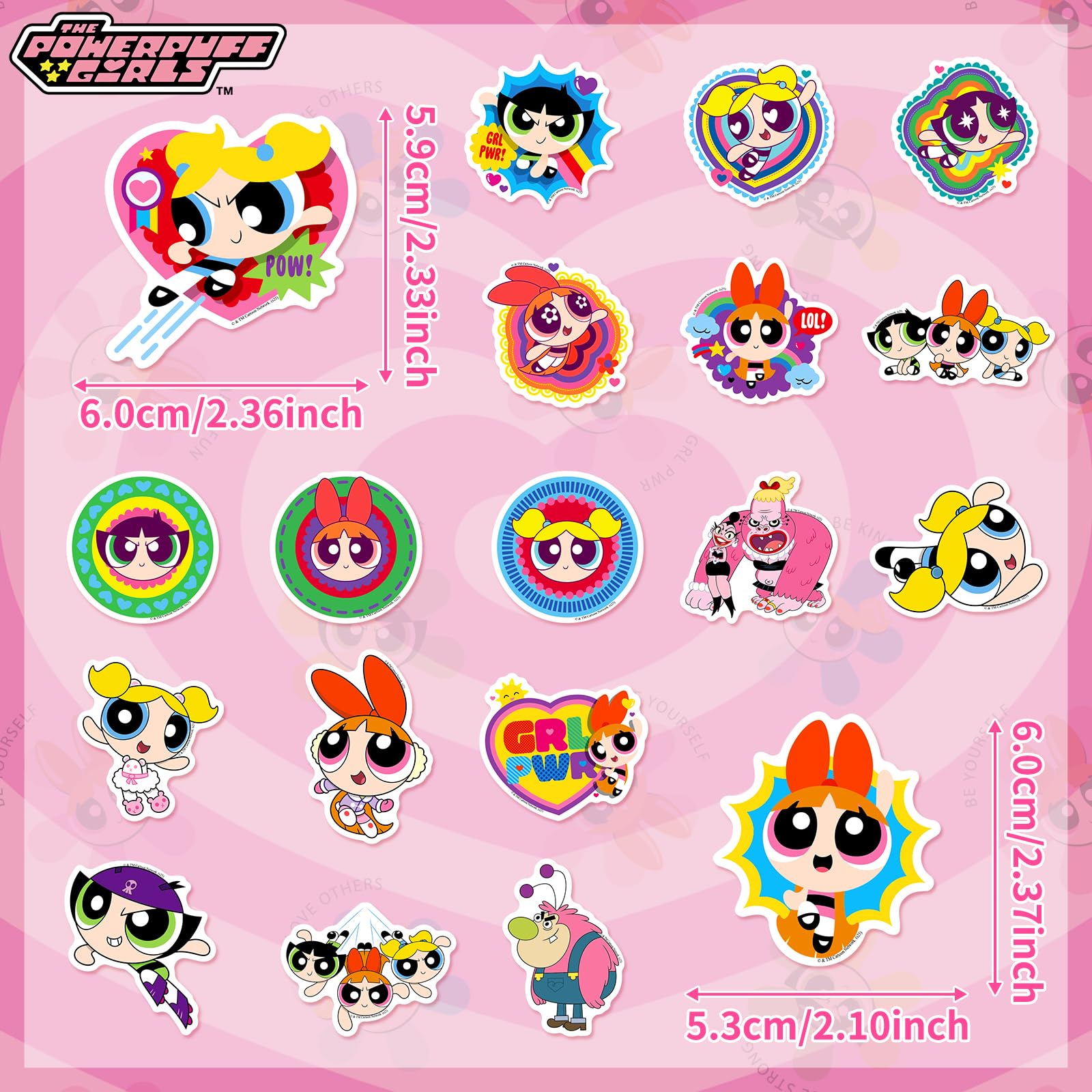 OtRainbow 100-Piece Powerpuff Girls Sticker Pack – Blossom, Bubbles, Buttercup Official Vinyl Decals