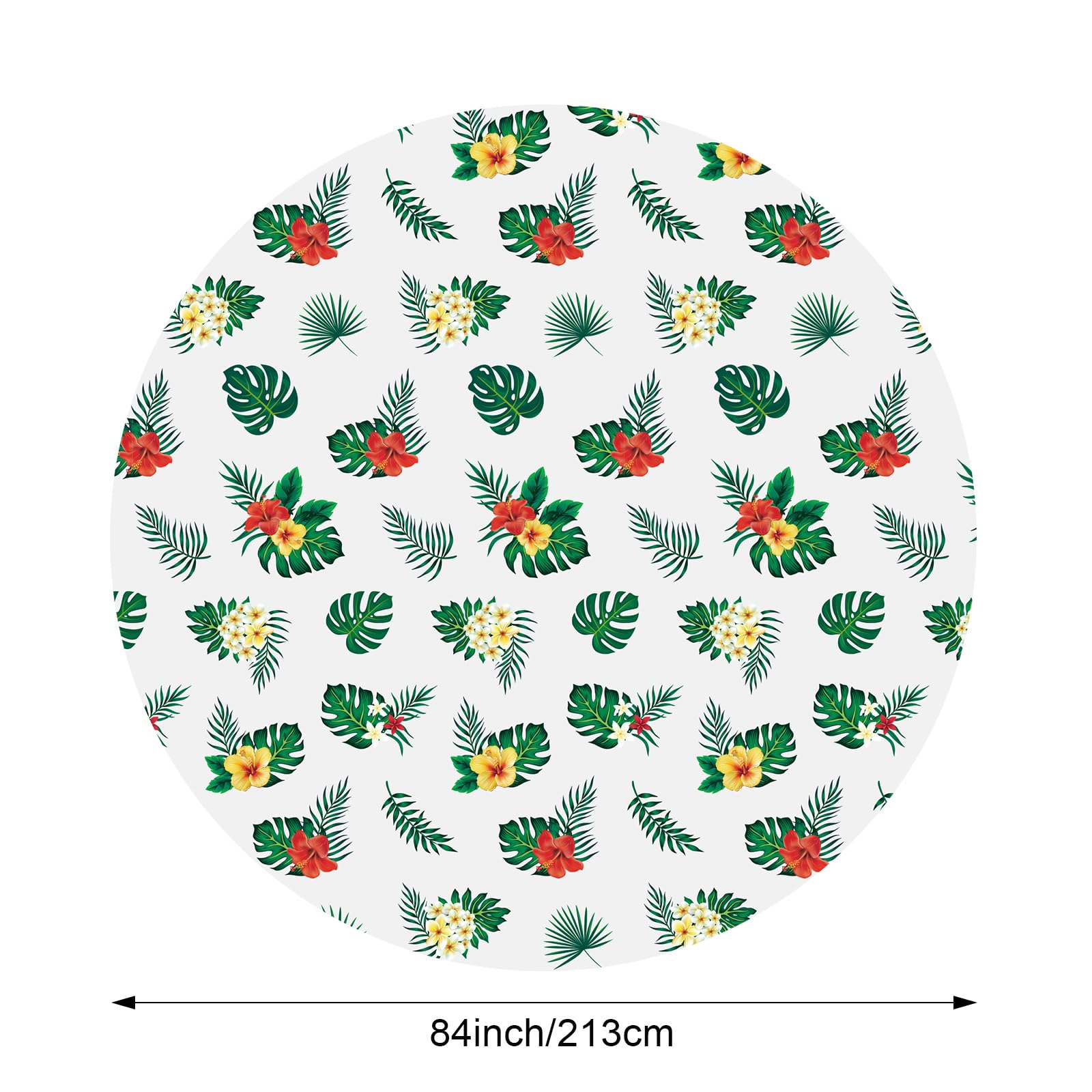 Oudain 3-Pack 84-Inch Round Hawaiian Tablecloths – White PE Plastic Tropical Luau Party Decor with Palm Leaves & Hibiscus