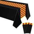 Oudain 3-Pack Wizard Tablecloth 54x108 Inches Plastic Black Red Gold Stripes for Halloween Birthday Party