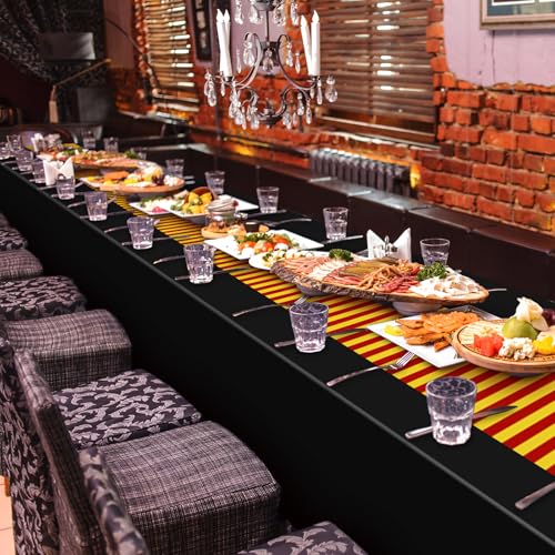 Oudain 3-Pack Wizard Tablecloth 54x108 Inches Plastic Black Red Gold Stripes for Halloween Birthday Party
