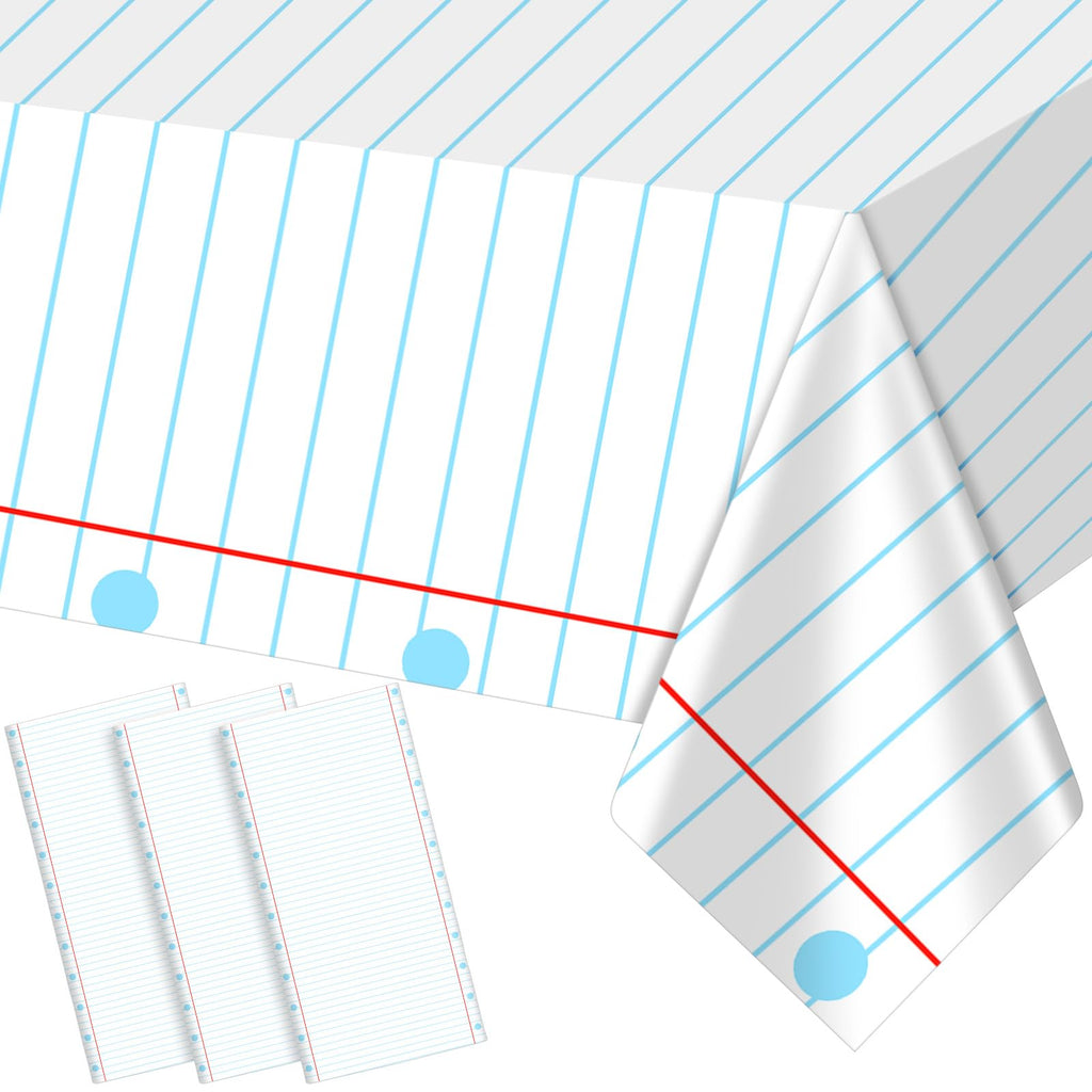 Oudain 4-Pack Notebook Themed Disposable Tablecloths 54x108 Inches Plastic Rectangular Table Covers for School Party Decorations