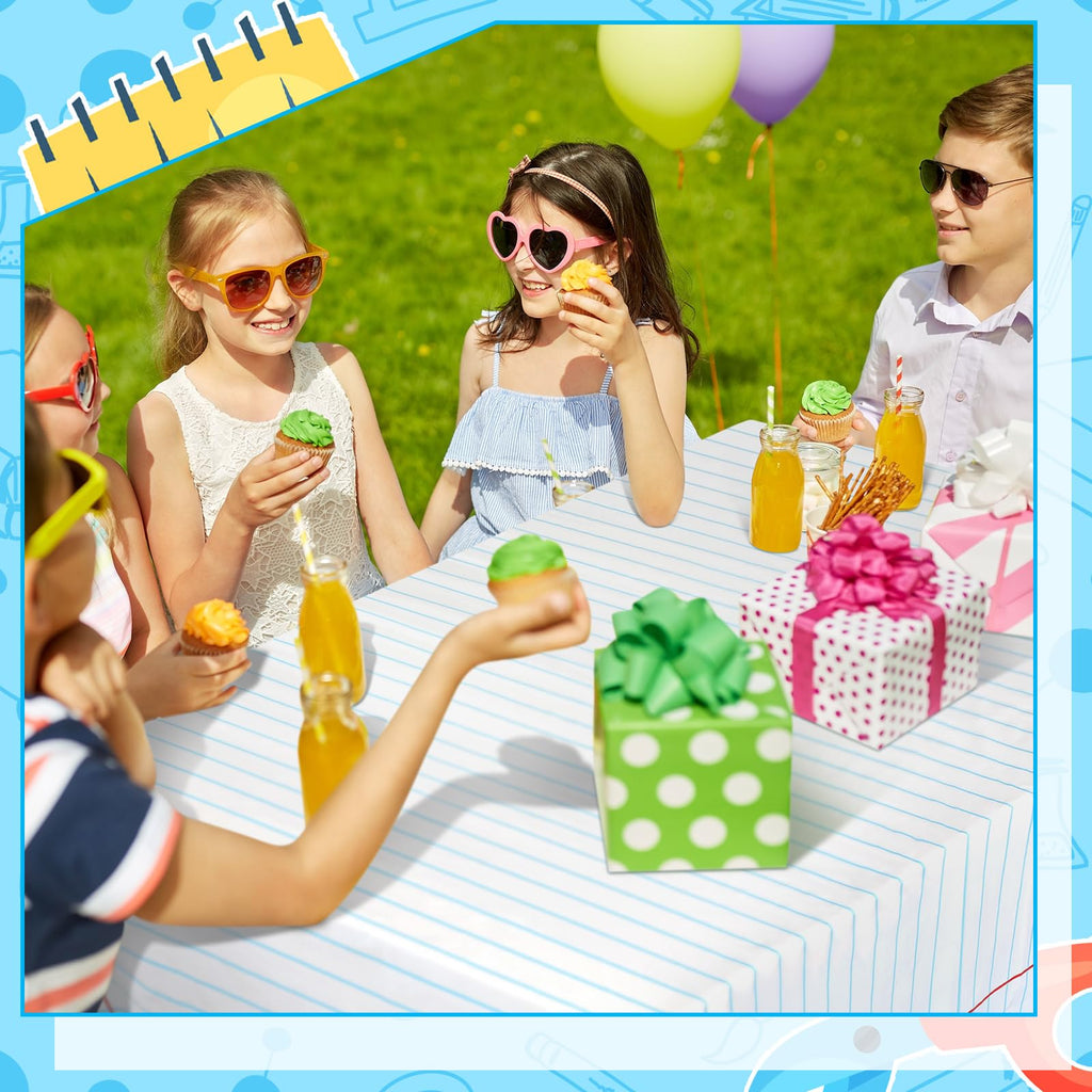Oudain 4-Pack Notebook Themed Disposable Tablecloths 54x108 Inches Plastic Rectangular Table Covers for School Party Decorations
