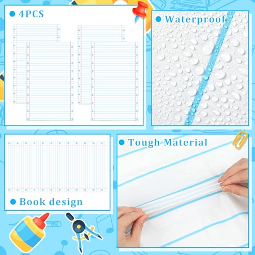 Oudain 4-Pack Notebook Themed Disposable Tablecloths 54x108 Inches Plastic Rectangular Table Covers for School Party Decorations