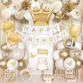 Ouddy Life 105-Piece Gold and White Birthday Party Decorations Kit with Foil Balloons, Fringe Curtains, and More
