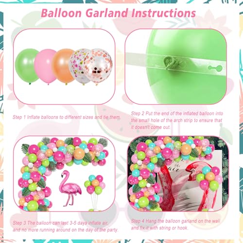 Ouddy Life 124-Piece Tropical Balloon Arch Kit - Green, Hot Pink, Rose Gold Confetti Balloons for Hawaiian Luau Birthday Party Decorations