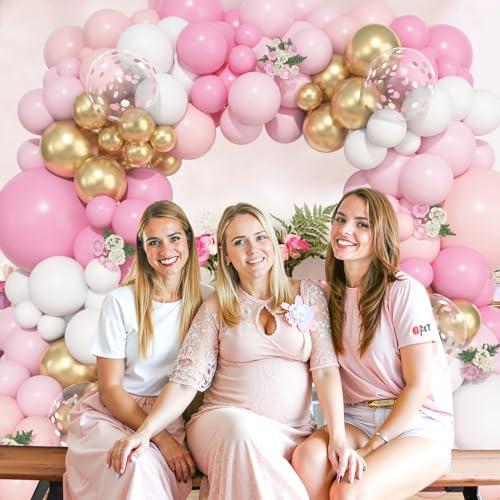 Ouddy Life 157-Piece Pink and White Balloon Arch Kit – Pink Gold Accents for Birthday, Baby Shower, Gender Reveal Parties