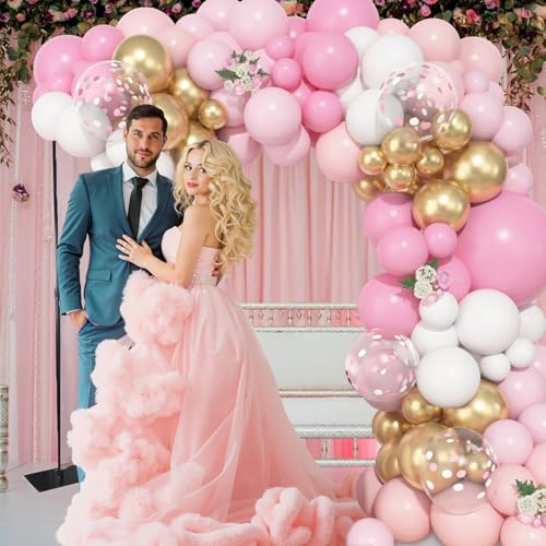 Ouddy Life 157-Piece Pink and White Balloon Arch Kit – Pink Gold Accents for Birthday, Baby Shower, Gender Reveal Parties