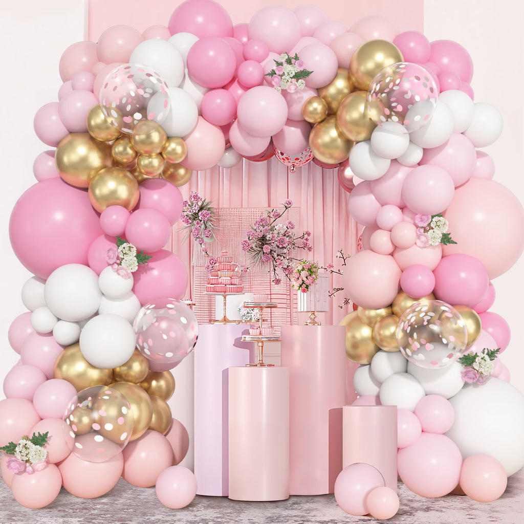 Ouddy Life 157-Piece Pink and White Balloon Arch Kit – Pink Gold Accents for Birthday, Baby Shower, Gender Reveal Parties