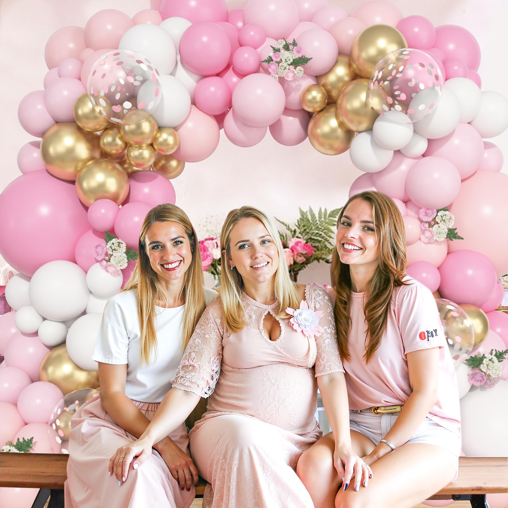Ouddy Life 157-Piece Pink and White Balloon Arch Kit – Pink Gold Accents for Birthday, Baby Shower, Gender Reveal Parties