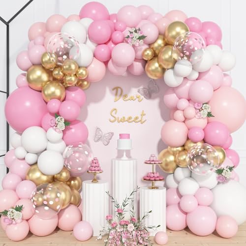 Ouddy Life 157-Piece Pink and White Balloon Arch Kit – Pink Gold Accents for Birthday, Baby Shower, Gender Reveal Parties