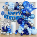 Ouddy Life 164-Piece Blue & Silver Balloon Kit for Men's Birthday – Navy Blue, Star Foil, and Fringe Decor for 21st 25th 30th 50th Parties