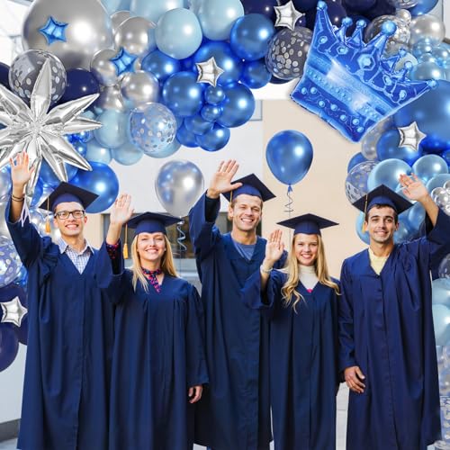 Ouddy Life 164-Piece Blue & Silver Balloon Kit for Men's Birthday – Navy Blue, Star Foil, and Fringe Decor for 21st 25th 30th 50th Parties