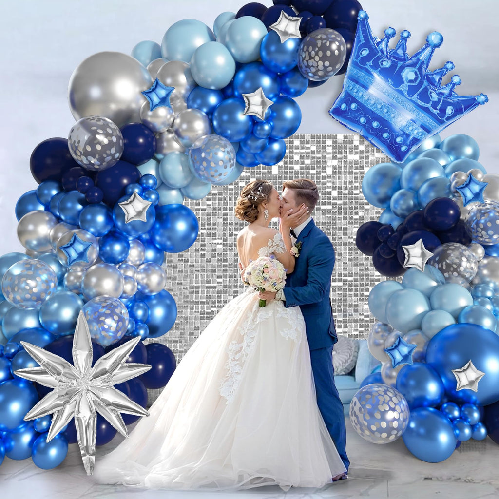 Ouddy Life 164-Piece Blue & Silver Balloon Kit for Men's Birthday – Navy Blue, Star Foil, and Fringe Decor for 21st 25th 30th 50th Parties