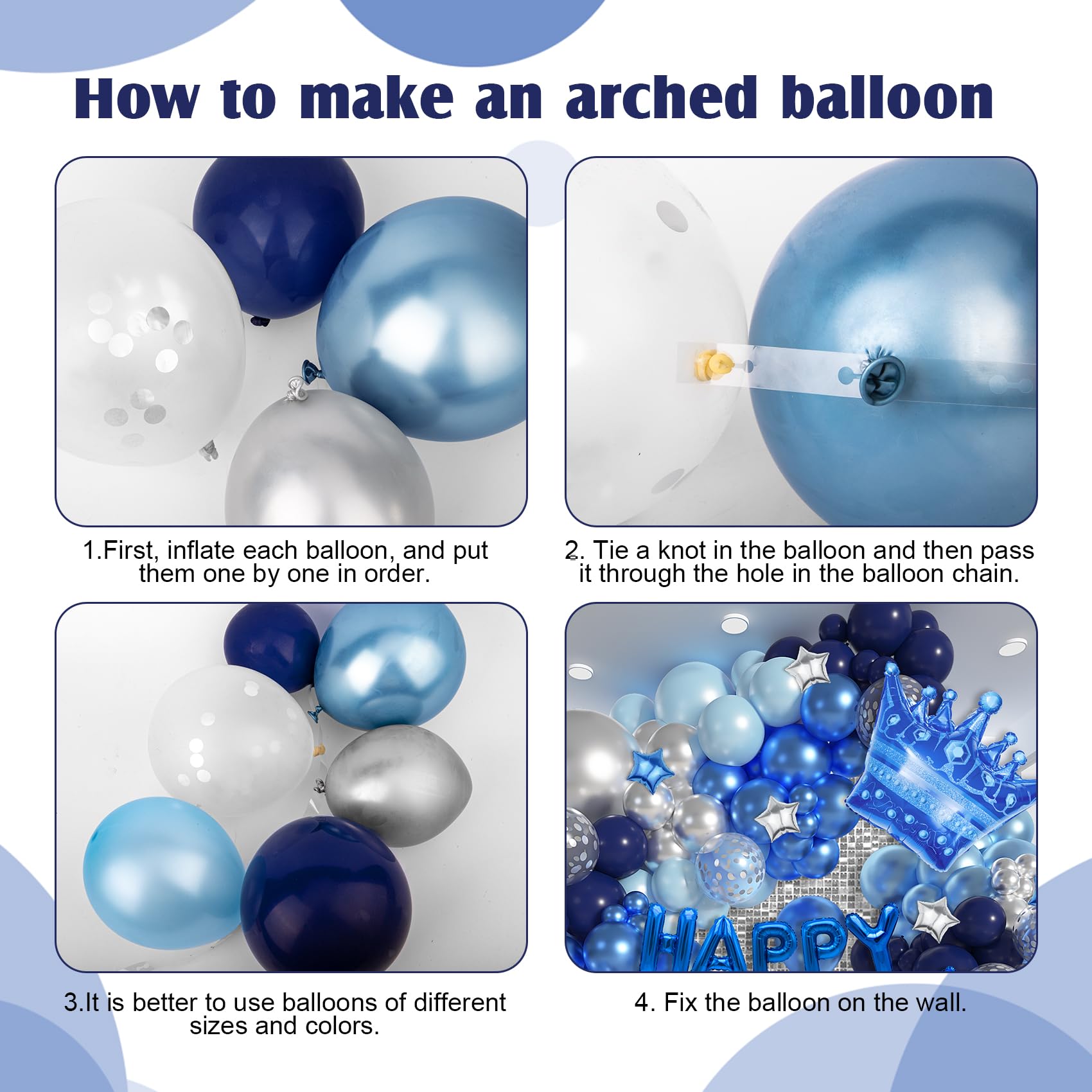 Ouddy Life 164-Piece Blue & Silver Balloon Kit for Men's Birthday – Navy Blue, Star Foil, and Fringe Decor for 21st 25th 30th 50th Parties