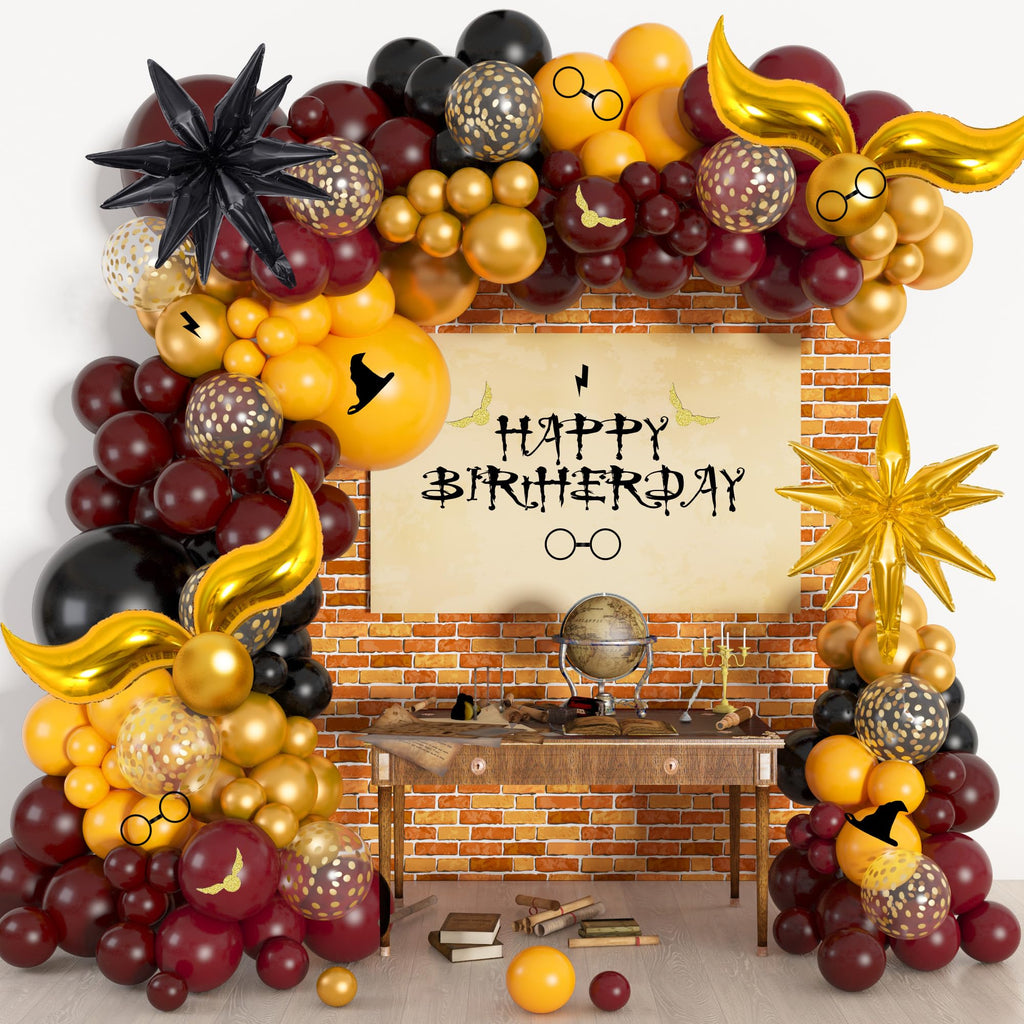 Ouddy Life 172-Piece Magical Wizard School Balloon Arch Kit - Burgundy, Black & Gold