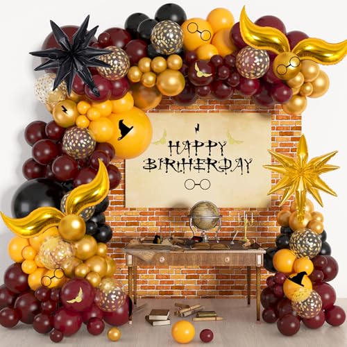 Ouddy Life 172-Piece Magical Wizard School Balloon Arch Kit - Burgundy, Black & Gold