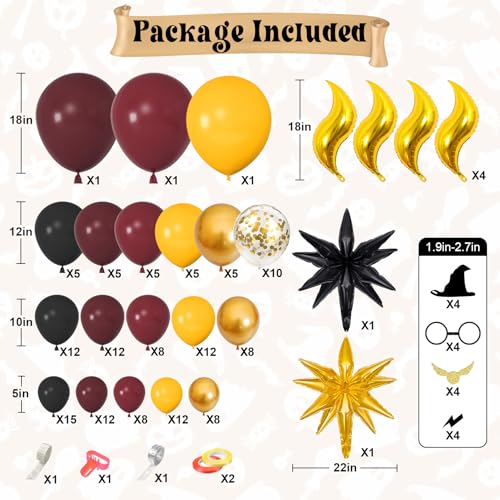 Ouddy Life 172-Piece Magical Wizard School Balloon Arch Kit - Burgundy, Black & Gold