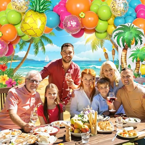 Ouddy Life 189-Piece Tropical Balloon Arch Garland Kit - Hawaiian Luau Summer Party Decor with Flamingo, Pineapple & Coconut Tree Balloons