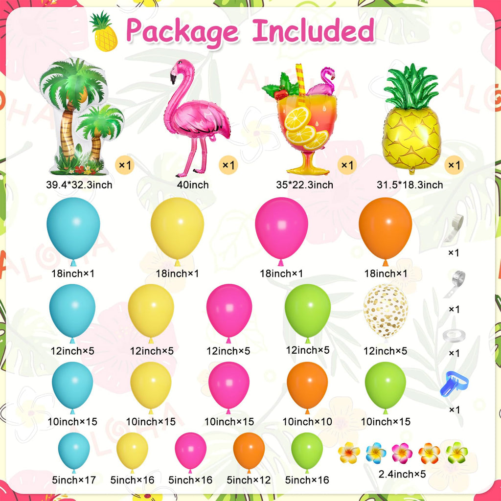 Ouddy Life 189-Piece Tropical Balloon Arch Garland Kit - Hawaiian Luau Summer Party Decor with Flamingo, Pineapple & Coconut Tree Balloons