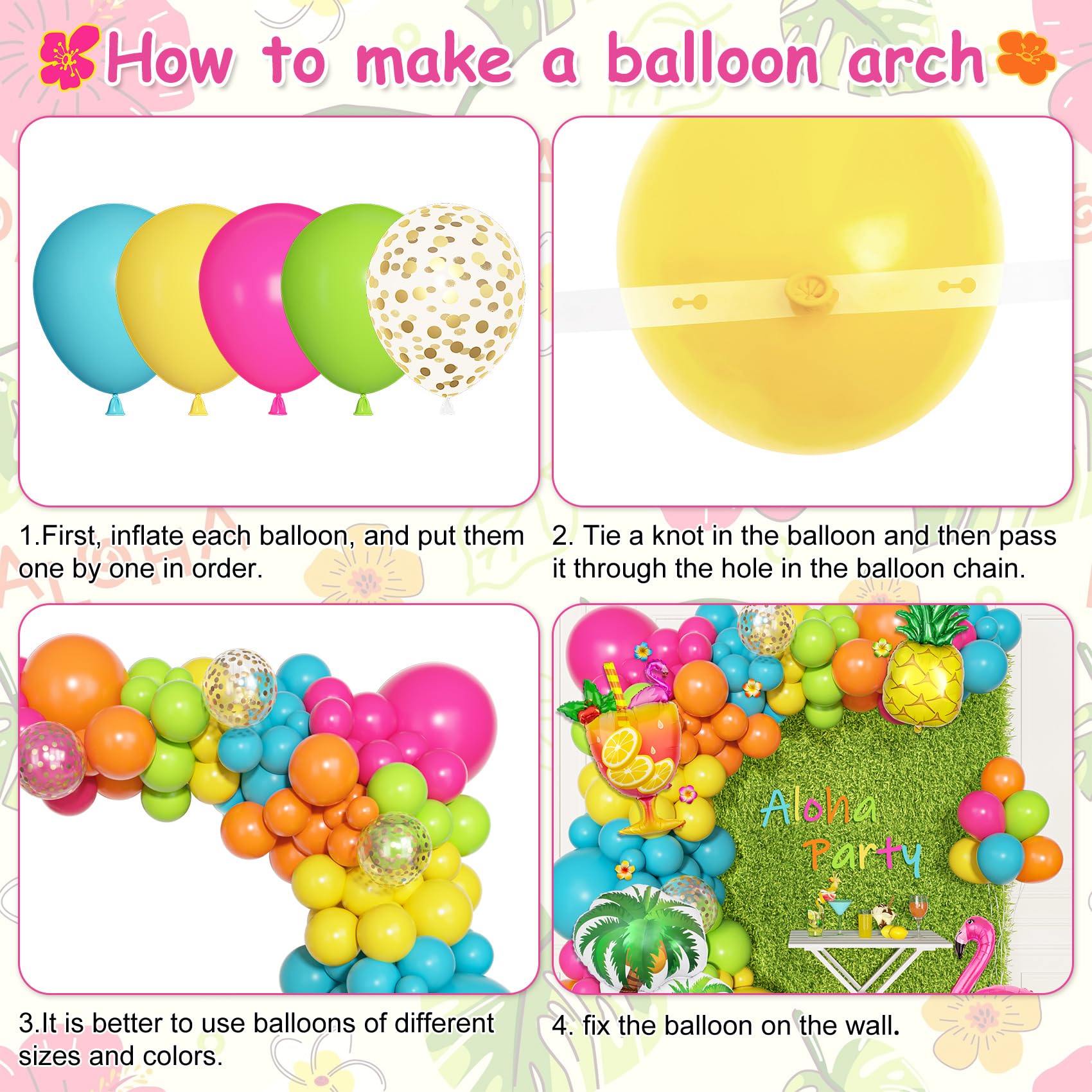 Ouddy Life 189-Piece Tropical Balloon Arch Garland Kit - Hawaiian Luau Summer Party Decor with Flamingo, Pineapple & Coconut Tree Balloons