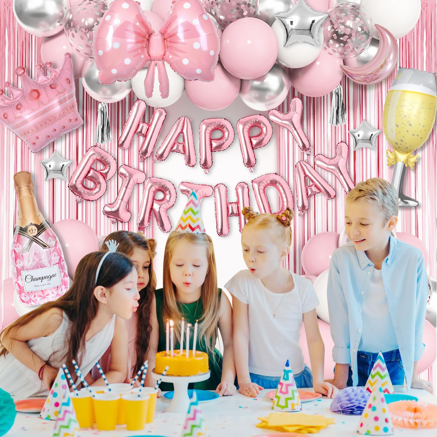 Ouddy Life Pink Happy Birthday Party Decorations – 96-Piece Set for Women & Girls