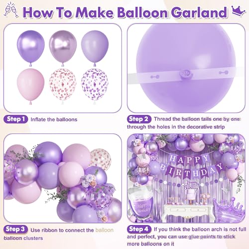 Ouddy Life Purple Pink Birthday Party Decorations Kit - Balloons, Fringe Curtain, Cake Topper for Women Girls