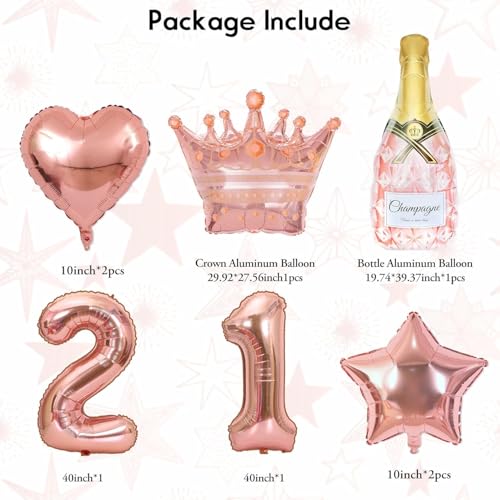 Ouddy Life Rose Gold 21st Birthday Decorations Kit - 78 Pieces with Butterfly Sticks and Balloons