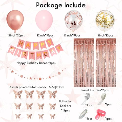 Ouddy Life Rose Gold 21st Birthday Decorations Kit - 78 Pieces with Butterfly Sticks and Balloons