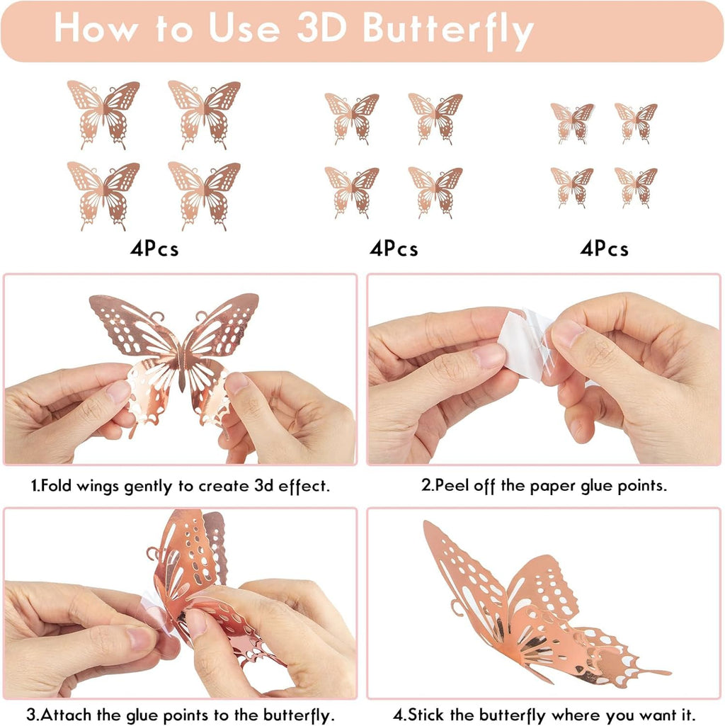 Ouddy Life Rose Gold 21st Birthday Decorations Kit - 78 Pieces with Butterfly Sticks and Balloons