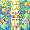 Ouddy Life Splish Splash Summer Pool Party Decoration Set - 63 Pieces Including Foil Balloons, Banner, Cake Toppers & More