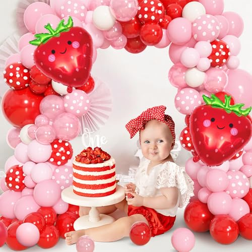 Ouddy Life Strawberry Balloon Garland Arch Kit – 171-Piece Party Decor for Berry Themed Events