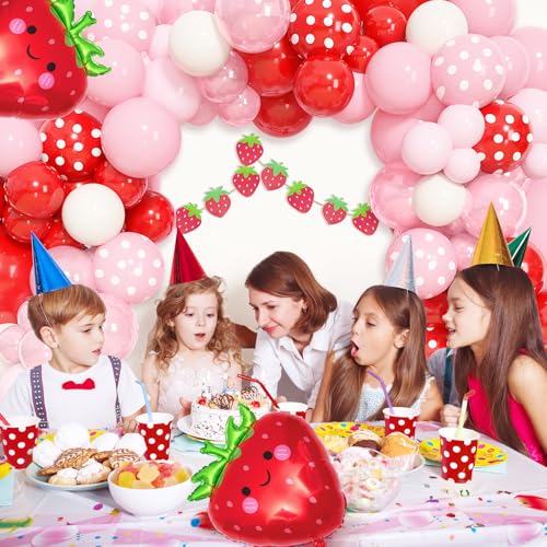 Ouddy Life Strawberry Balloon Garland Arch Kit – 171-Piece Party Decor for Berry Themed Events