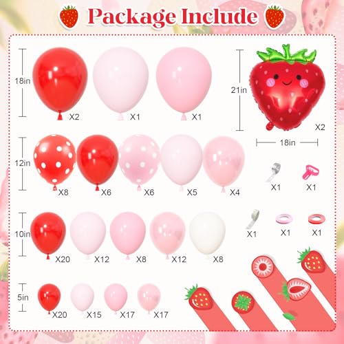 Ouddy Life Strawberry Balloon Garland Arch Kit – 171-Piece Party Decor for Berry Themed Events