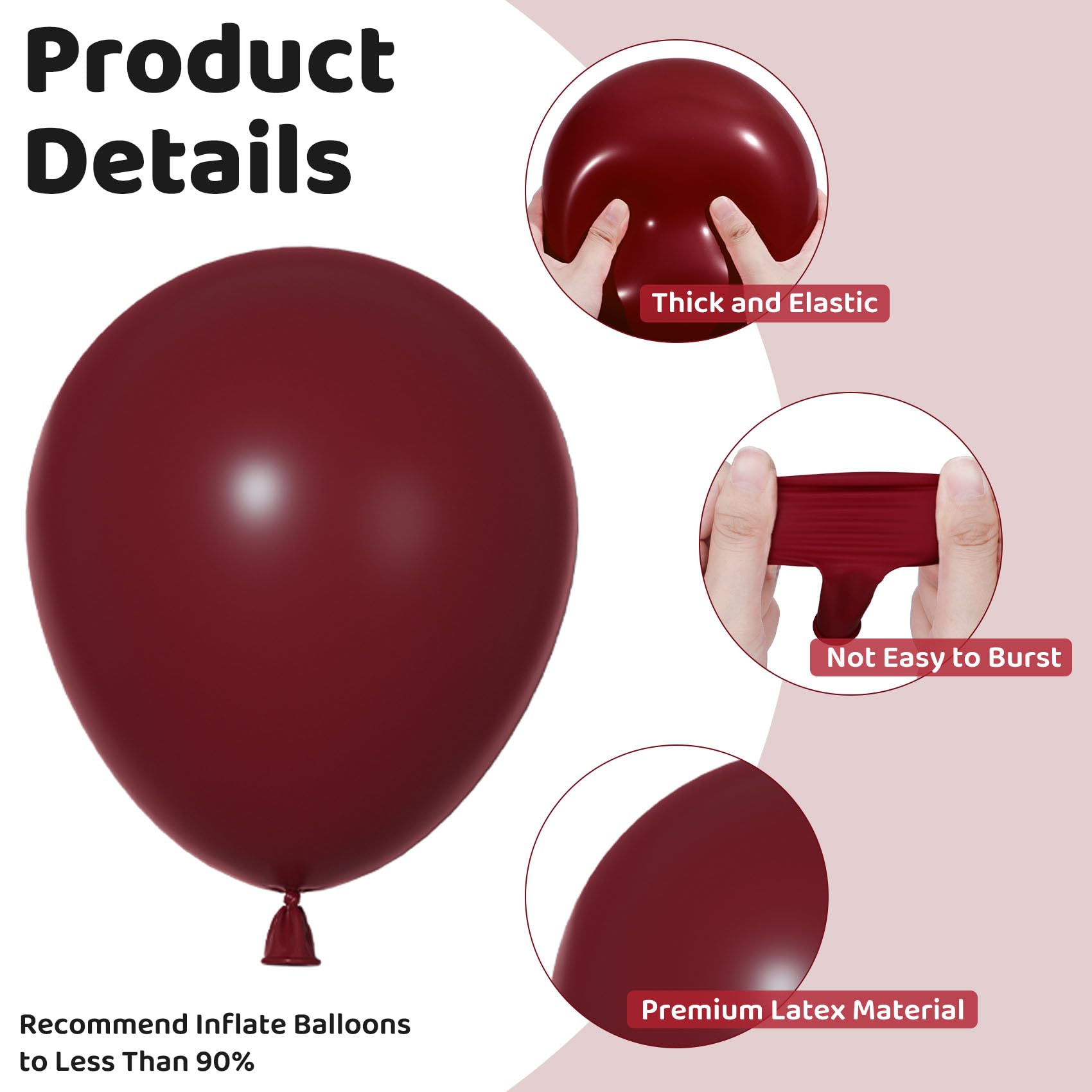 Ouddy Party 129-Piece Burgundy Balloon Set with Arch Kit - Sizes 18, 12, 10, 5 Inches