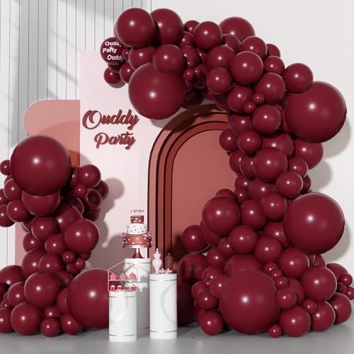 Ouddy Party 129-Piece Burgundy Balloon Set with Arch Kit - Sizes 18, 12, 10, 5 Inches
