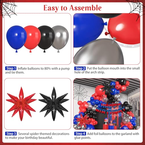 Ouddy Party 162-Piece Spider Theme Balloon Arch Garland Kit with Star Foil Balloons and Happy Birthday Banner for Boys, Kids, Baby Shower