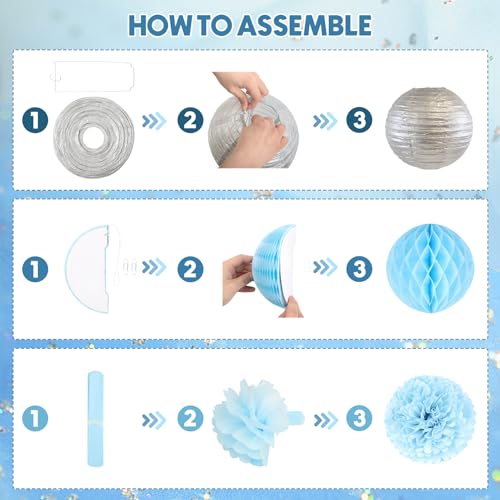 Ouddy Party Blue Baby Shower Decorations Set - 54 Pieces with Its a Boy Banner, Balloons, and Paper Decor
