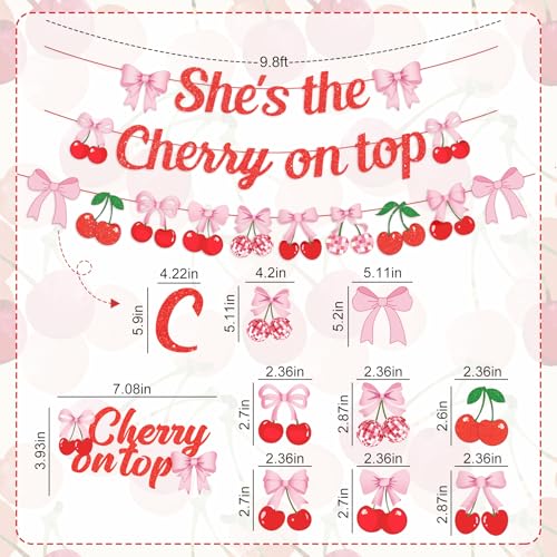Ouddy Party Cherry Themed Party Decorations Set – Banner, Cake Toppers, Balloons & Fringe Curtains