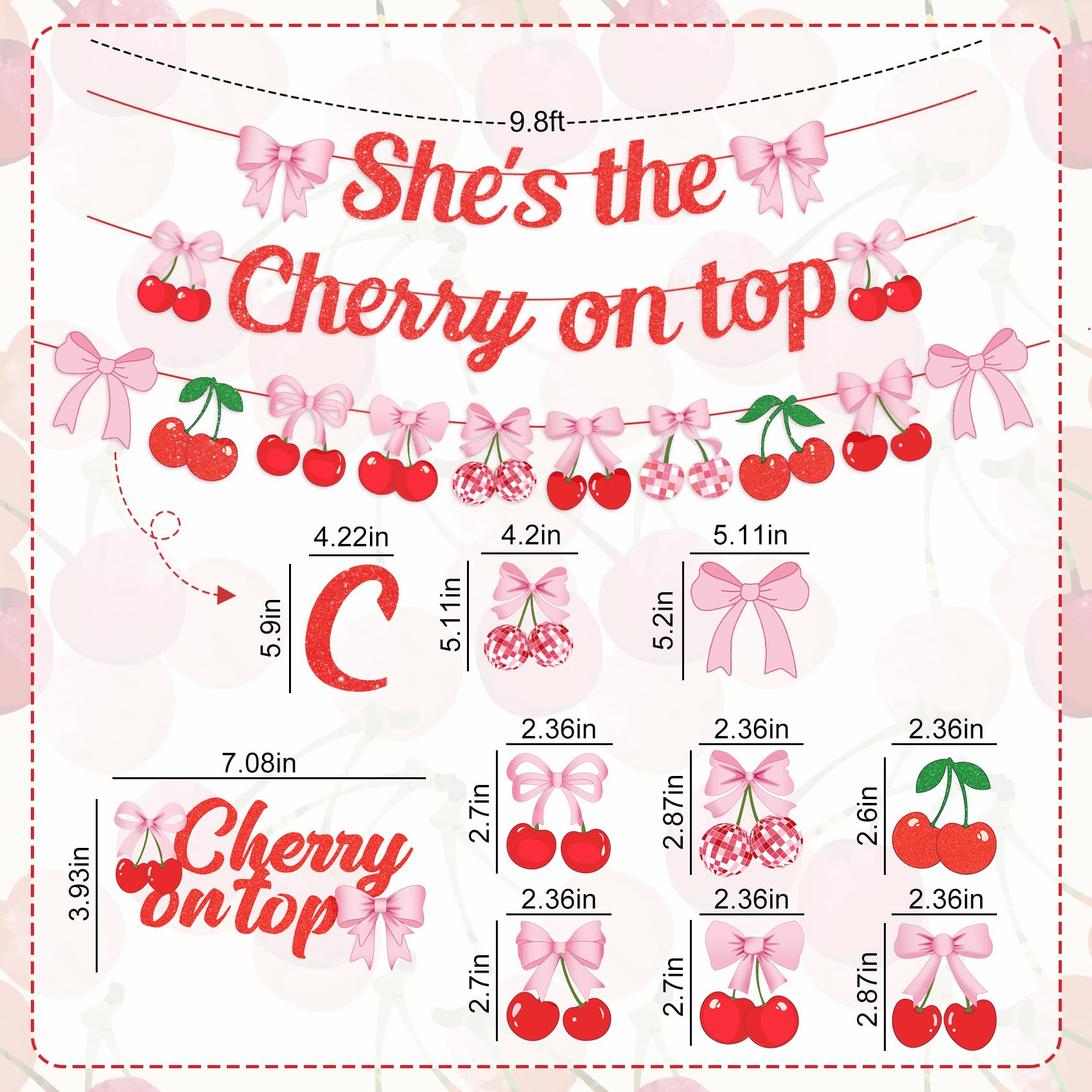 Ouddy Party Cherry Themed Party Decorations Set – Banner, Cake Toppers, Balloons & Fringe Curtains