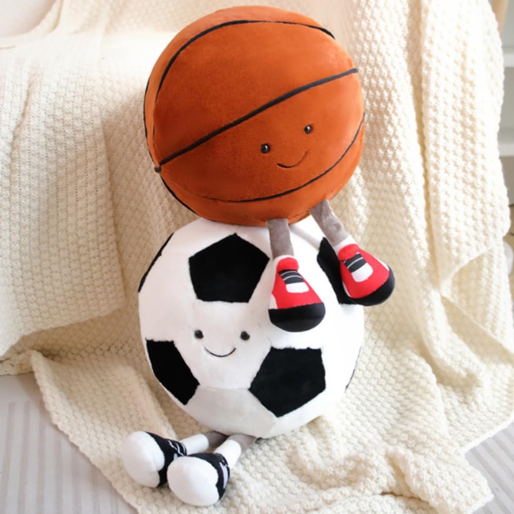 OUKEYI 11.8-Inch Basketball Plush Pillow – Soft Cute Face Football/Soccer Stuffed Toy for Sports Fans
