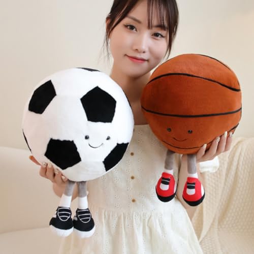 OUKEYI 11.8-Inch Basketball Plush Pillow – Soft Cute Face Football/Soccer Stuffed Toy for Sports Fans