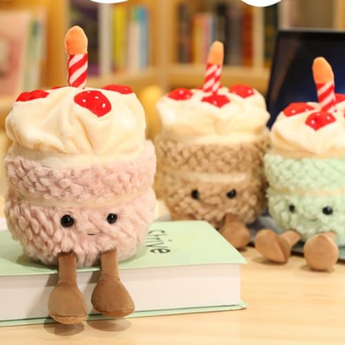 OUKEYI 28cm Pink Birthday Cake Plush Toy - Soft Smile Cake Pillow Stuffed Animal