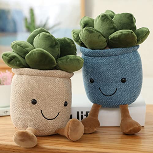 OUKEYI 9.8 Inch Succulent Plush Toy - Blue Flower Pot Stuffed Pillow for Kids
